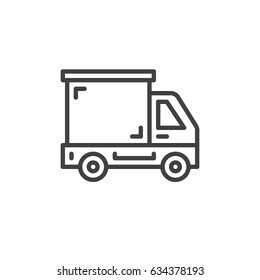Delivery truck, lorry line icon, outline vector sign, linear style pictogram isolated on white. Symbol, logo illustration. Editable stroke. Pixel perfect