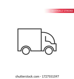 Delivery truck or lorry thin line vector icon. Editable stroke.