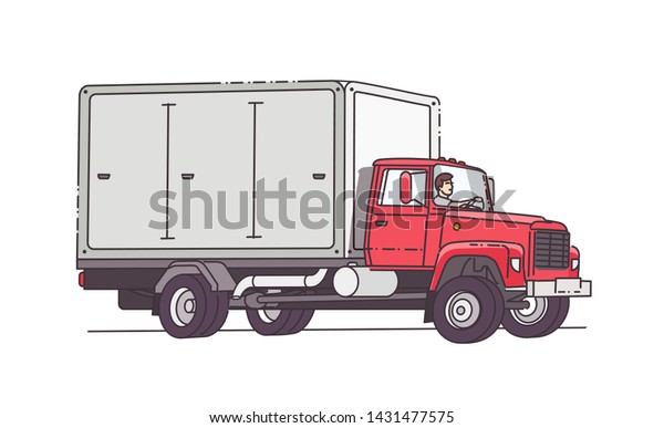 Delivery truck.\
Lorry. Vector outline\
illustration