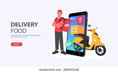 Delivery truck. Man sending delivery package with van, delivery service concept on laptop.