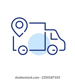 Delivery truck with map pointer. Pixel perfect icon