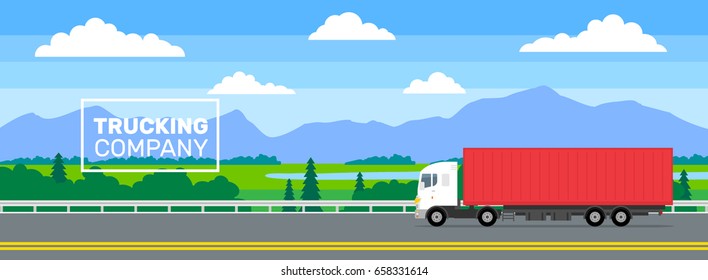 delivery truck moving on highway road .trucking company banner concept