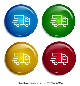 Delivery truck multi color gradient glossy badge icon set. Realistic shiny badge icon or logo mockup