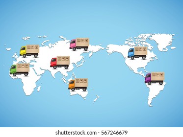 Delivery truck on global map. Logistic concept.