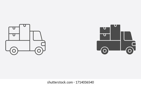 Delivery truck outline and filled vector icon sign symbol