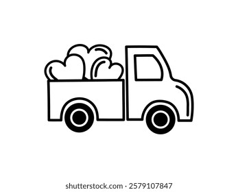 Delivery truck outline with hearts for love and eco concept

