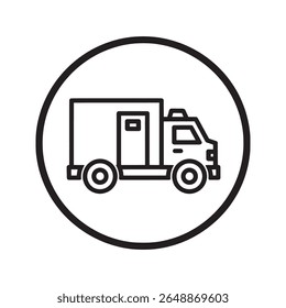 Delivery truck outline icon in a circle for shipping and transport logistics A line symbol for a vehicle shipment service package order and cargo van