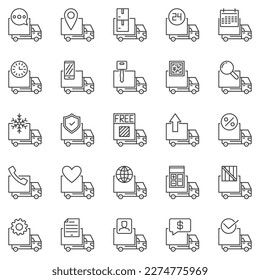 Delivery Truck outline icons set - Trucks concept vector line symbols