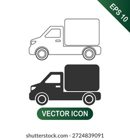 Delivery Truck Outline and Solid Icon Set