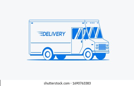 Delivery truck outlined silhouette. Logistic, shipping concept. Isolated on white background. Vector illustration