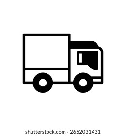 Delivery truck. Outlined stroke vector icon with black-filled details.