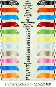  Delivery truck page tape, ribbon in many color. Vector