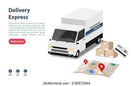 Delivery truck and parcel boxes . Product goods shipping transport. 