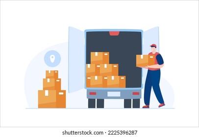 Delivery truck. Parcel delivery service by van. Vector Illustration