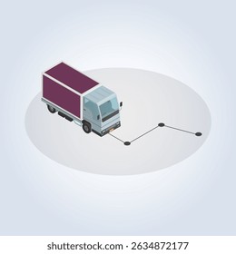 Caminhão de entrega com caminho na cor roxa com fundo abstrato