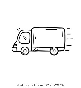 Delivery Truck Pick Up Hand Drawn Sketch Style, Car Doodle Icon Black Illustration