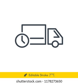 Delivery Truck (Pickup Box Car Delivery Time) Icon / Vector - In Line / Stroke Design