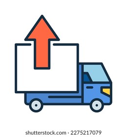 Camión de entrega con elemento de logotipo o icono de color con vectores de flecha roja