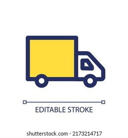 Delivery Truck RGB Color Ui Icon. Courier Service. Heavy Load Transportation. Simple Line Element. GUI, UX Design For Mobile App. Vector Isolated Pictogram. Editable Stroke. Arial Font Used