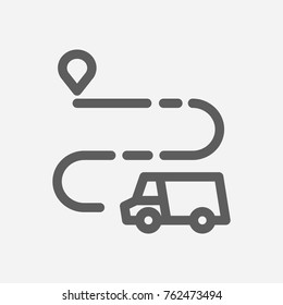 Delivery truck route icon line. Isolated symbol on delivery topic with delivery truck route icon and destination meaning vector illustration.