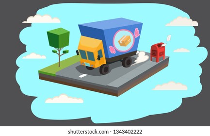 Delivery truck. Delivery service concept. Vector Illustration of the Delivery Truck. Free Shipping truck.Isometric Styled