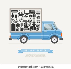 Delivery truck service Flat style. Vector illustrations.