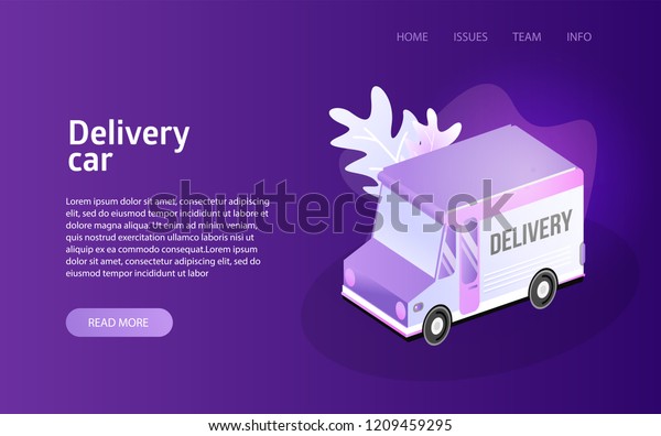 Delivery truck service landing isometric vector
illustration concept