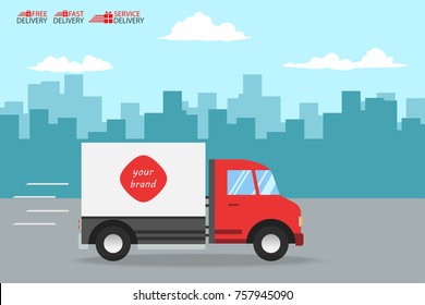 Delivery Truck Service, Order Worldwide Shipping, Fast and Free Transport, food express, vector illustration cartoon