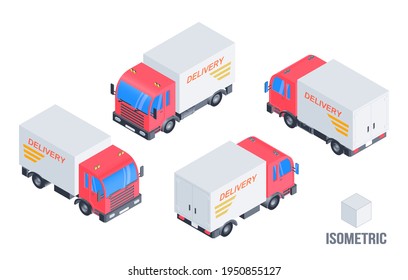 Delivery truck set. Isometric 3d vector illustration isolated on a white background with four isometric views. 