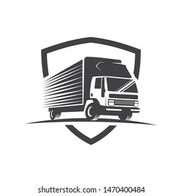 Delivery Truck Shield Logo Design Template Inspiration