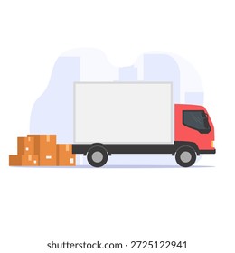 Delivery Truck with Shipping Boxes Flat Vector Illustration