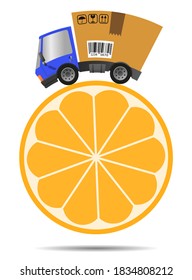 Delivery truck with shop and citrus, concept fast trade