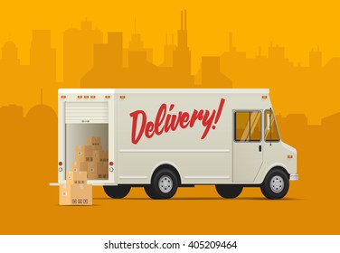 Delivery Truck Side Back. Isometric Styled Vector Illustration.