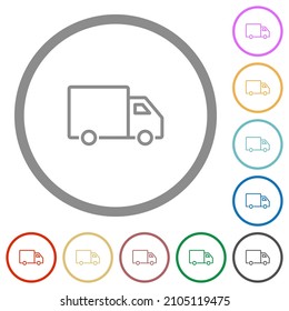 Delivery truck side view outline flat color icons in round outlines on white background