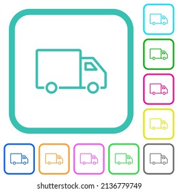 Delivery truck side view outline vivid colored flat icons in curved borders on white background