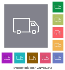 Delivery truck side view outline flat icons on simple color square backgrounds