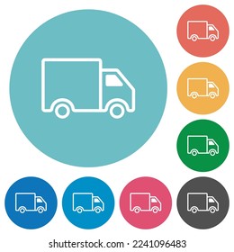 Delivery truck side view outline flat white icons on round color backgrounds