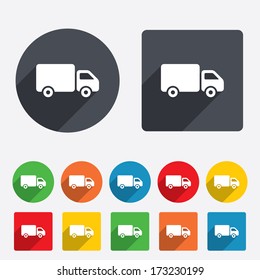 Delivery truck sign icon. Cargo van symbol. Circles and rounded squares 12 buttons. Vector