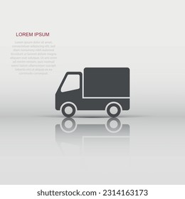 Delivery truck sign icon in flat style. Van vector illustration on white isolated background. Cargo car business concept.
