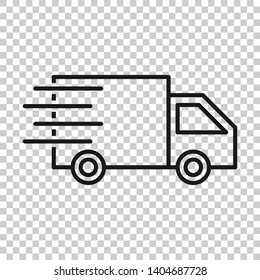 Delivery truck sign icon in transparent style. Van vector illustration on isolated background. Cargo car business concept.