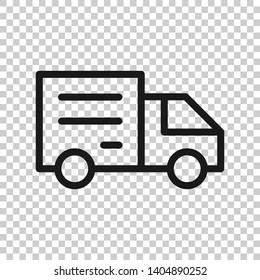 Delivery truck sign icon in transparent style. Van vector illustration on isolated background. Cargo car business concept.