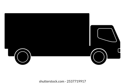 Delivery truck silhouette icon. Lorry from side view, vector illustration. Cargo, delivery, shipping. 