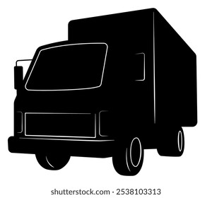 Delivery Truck silhouette illustration. Box Truck from front view. Courier, cargo, shipment, delivery.