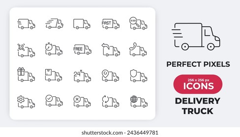 Delivery truck simple minimal thin line icons. Related cargo, fast delivery, service, transport. Vector illustration.