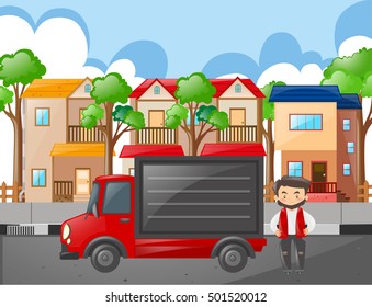 Camión de entrega en los suburbios