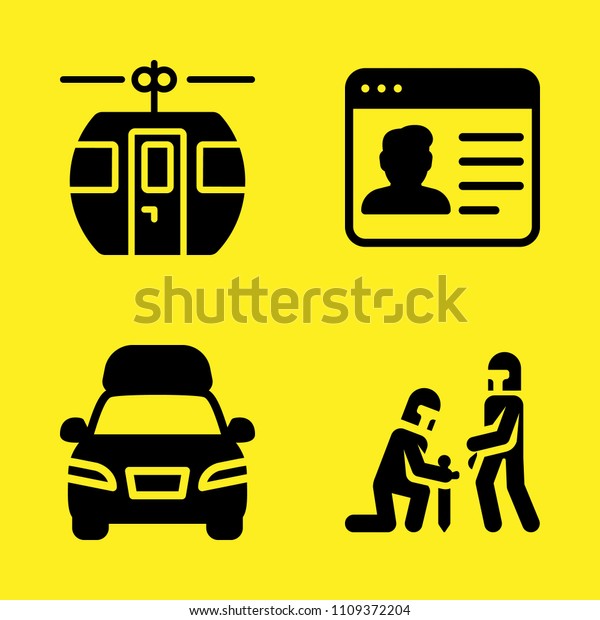 delivery
truck, surrender, profile and cable car cabin vector icon set.
Sample icons set for web and graphic
design