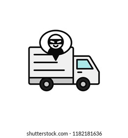 delivery truck thief icon. shipment item robbed by criminal illustration. simple outline vector symbol design.