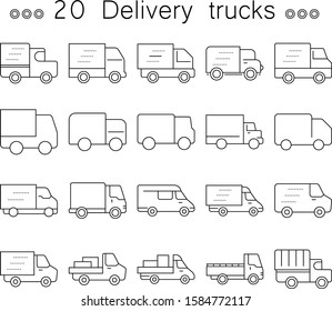 Delivery truck thin line vector icon set