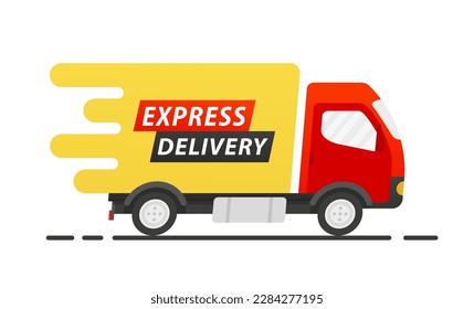Delivery truck with times. Online delivery service. Express delivery, fast moving. Fast delivery for applications and websites. Vector illustration