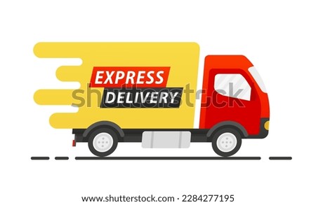 Delivery truck with times. Online delivery service. Express delivery, fast moving. Fast delivery for applications and websites. Vector illustration